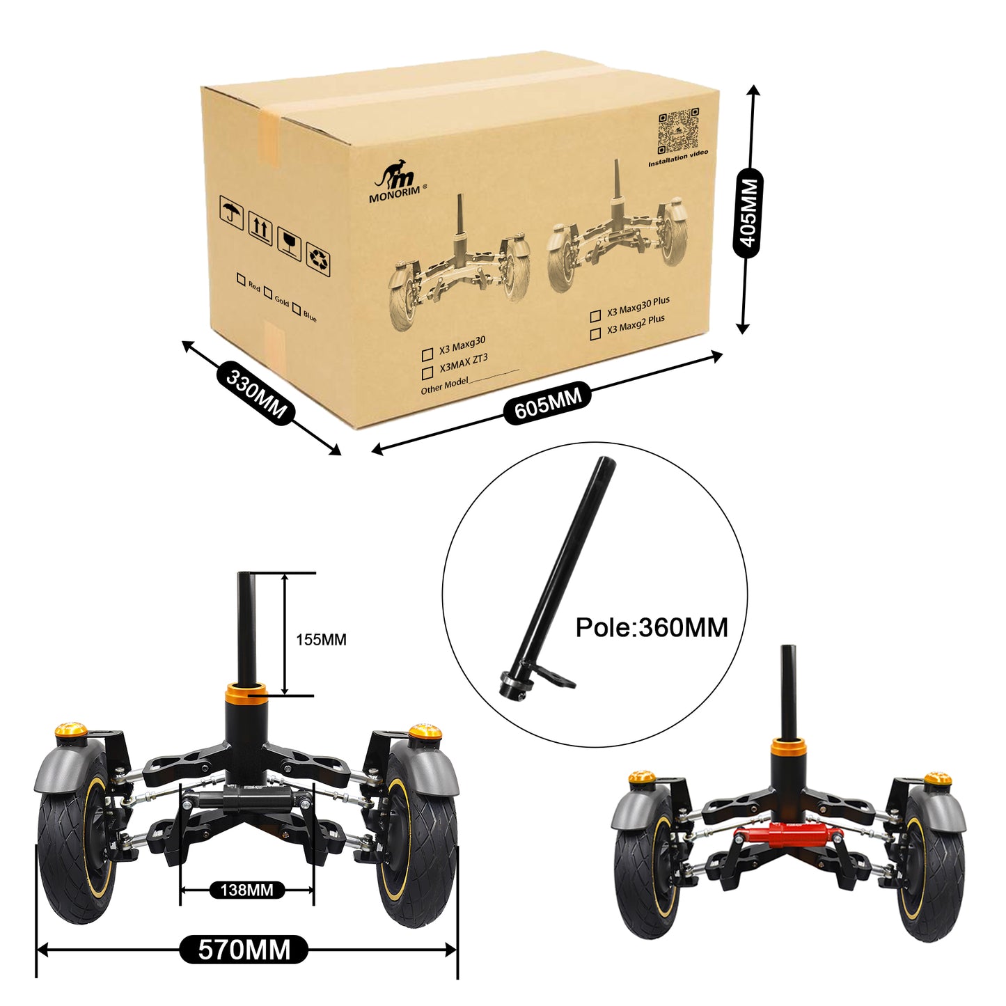 Monorim X3max-G30/G2 Suspension for Segway G30 D/E/P/LP/LE/LD/ G2 all series innovation upgrade three wheels/motor construction kits