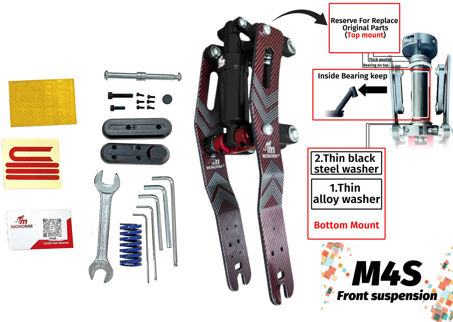 monorim M4S front suspension specially for xiaomi4 mi4lite mi4 pro model electric scooters