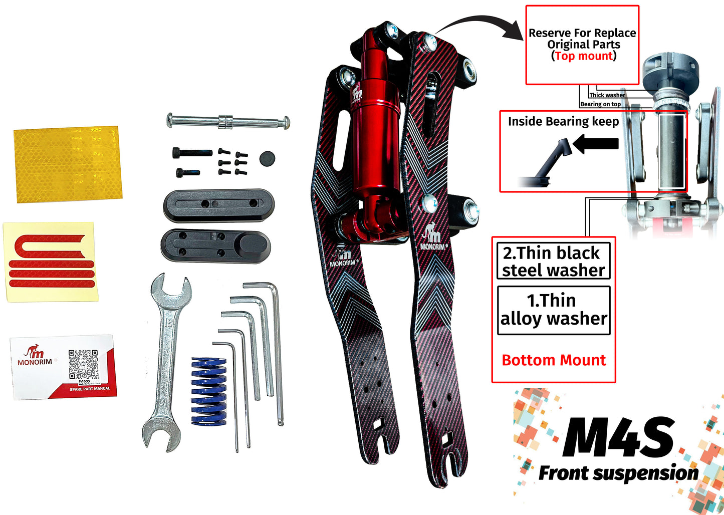 monorim M4S front suspension specially for xiaomi4 mi4lite mi4 pro model electric scooters