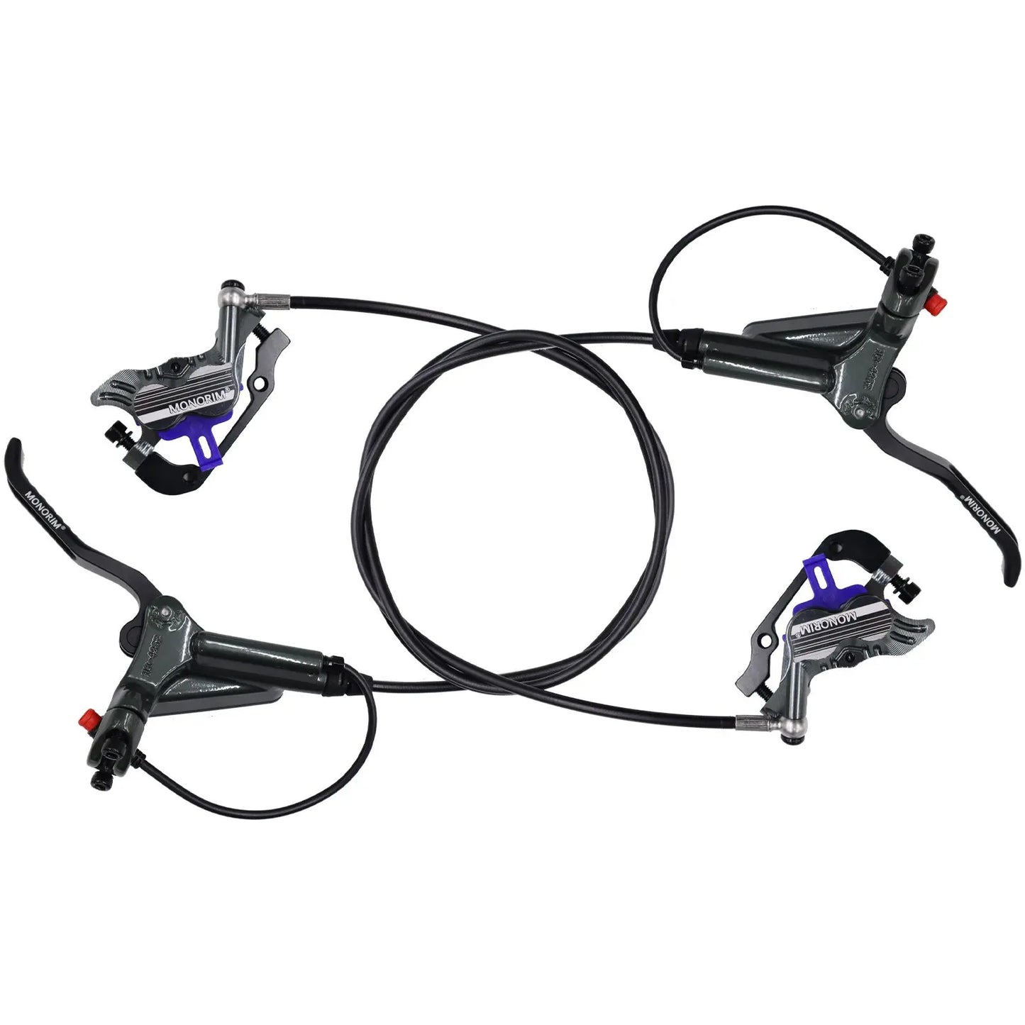 MONORIM EB01 4-Piston Mountain Bike Hydraulic Disc Brakes Hydraulic Bike Brakes Front 850mm and Rear 1750mm with PM Adapter for 160mm Rotor Guarantee: 3years