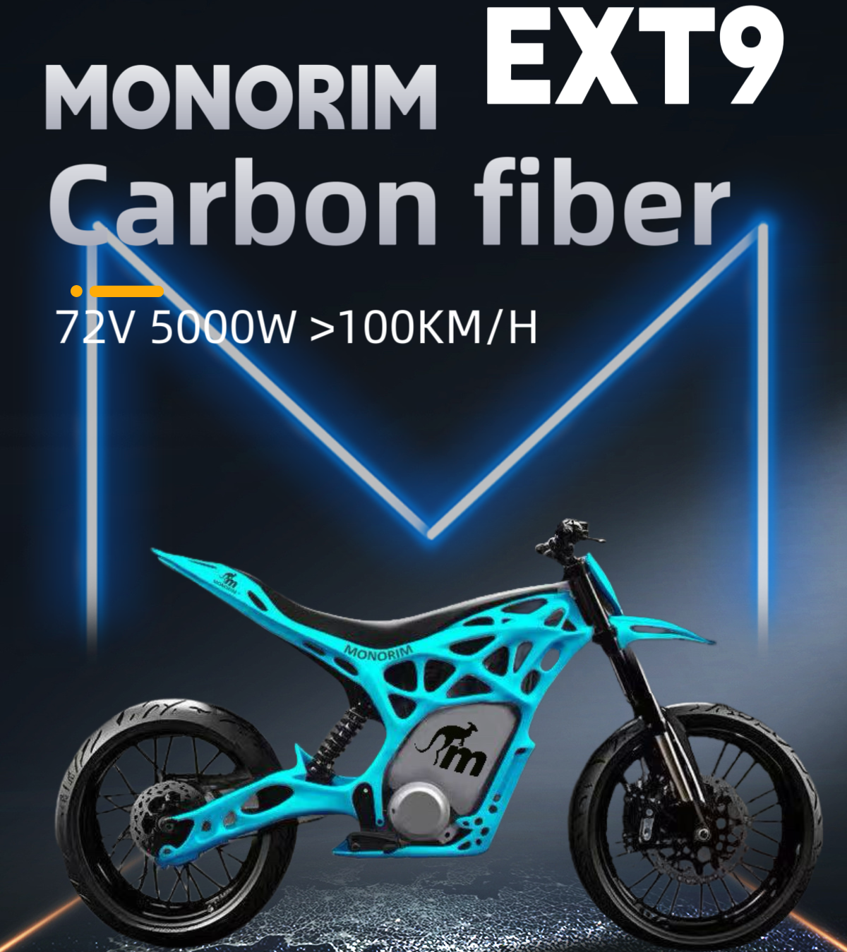 (Vorverkauf) Monorim EXT9 E-Moto 72 V 5000 W Geschwindigkeit über 100 km/h Hydraulische Federung aus Kohlefaser Offroad-E-Moto