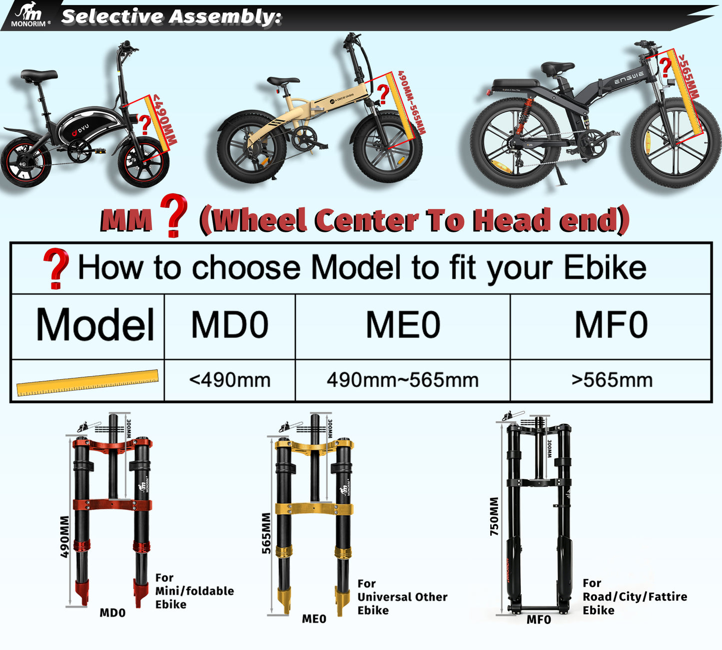 Monorim MD0 coil/air suspension 490mm/12inch front modify great kit to be more safety and comfort for Fiddo/DYU/Kugoo/jetson Bolt or minibikes