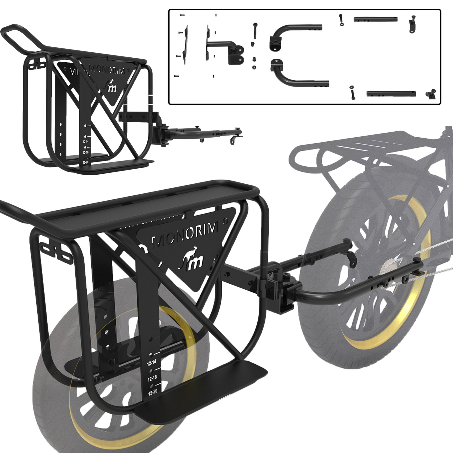 MONORIM GL8 trailer rack storage extension kit carrier basket for Ebike or bike.