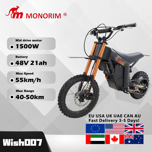 Monorim Electric moto Wish007, 55km/h & 50KM, Peak 3000w Motor 48V 21Ah Battery, Adjustable Hydraulic Suspension E-moto Dirt bike