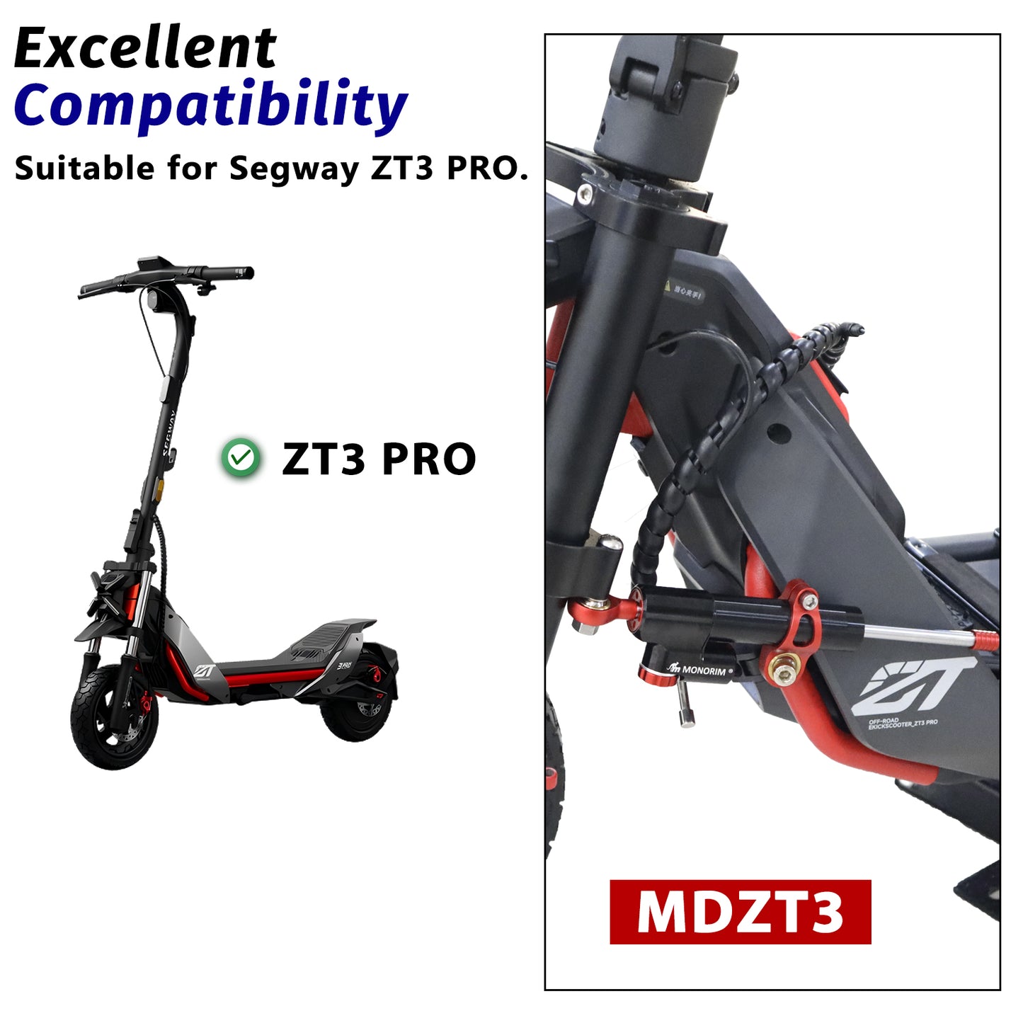 Monorim MDZT3  for Segway ZT3 pro series damper steering, High-speed Stabilizer,mount with MZ3 front suspension