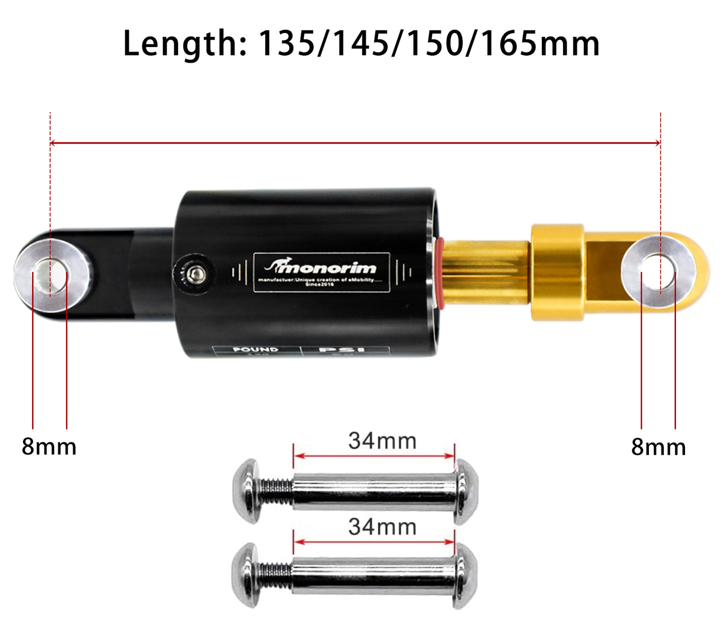 MONORIM MXA Weltweit patentierte Luftfederung 135/145/150/165 mm