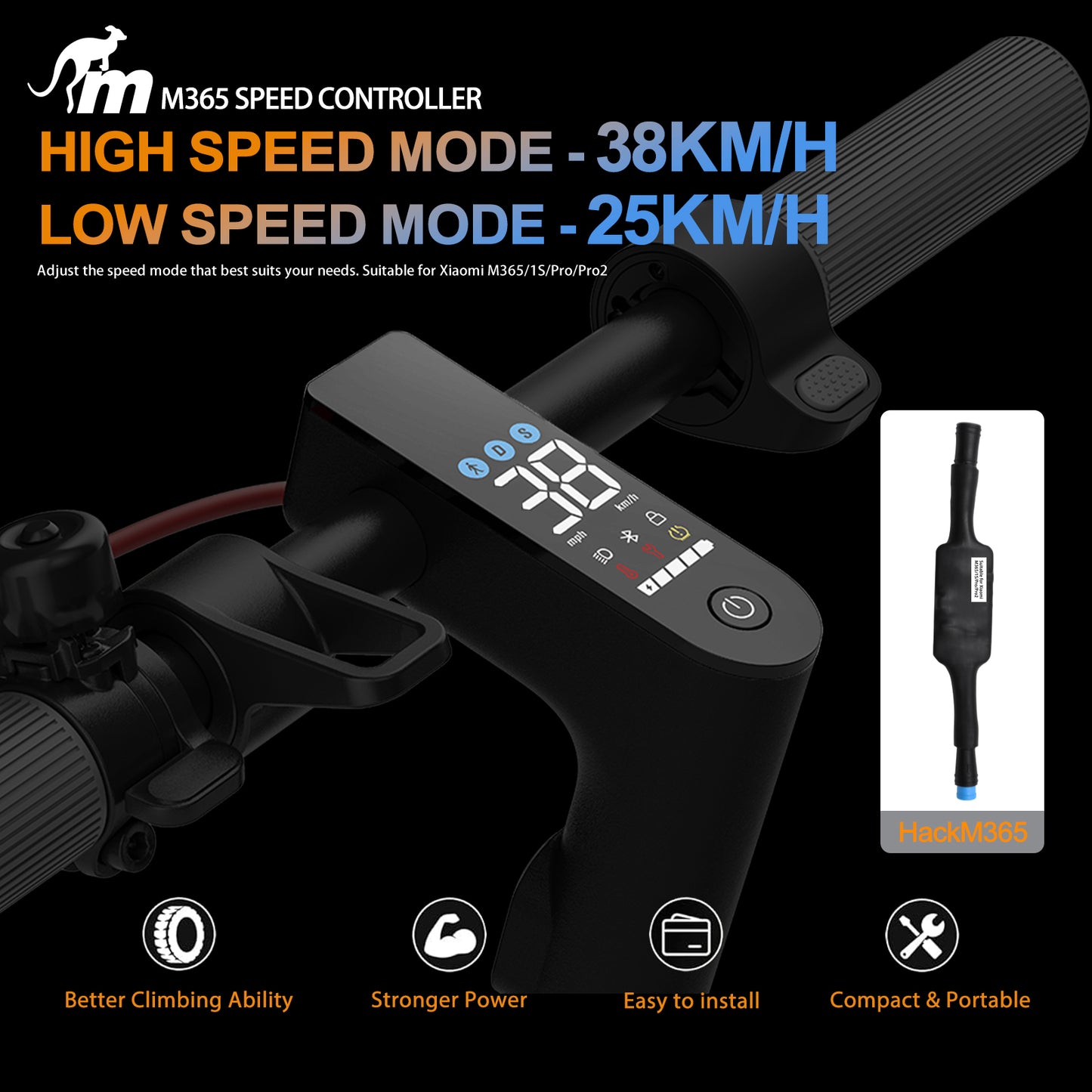 Monorim HACKM365 Hack controller set to be 40km/h unload for Xiaomi M365/Pro/1S/Pro2  Max speed mode: 38km/h(Unload) Adjustable by Application