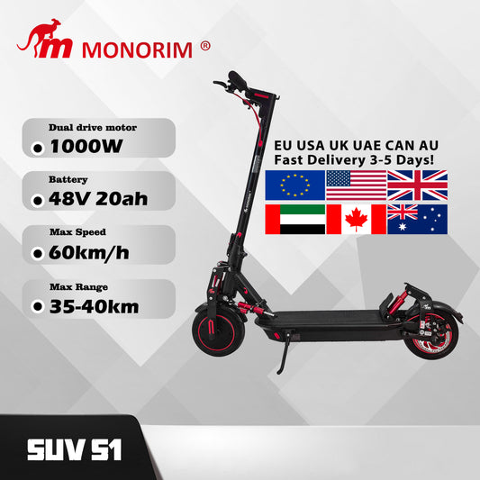 Monorim SUV S1  48v LS/NLpower  Cells Batteries 1000w Dual drive electric scooter (external handle bar 500mm )  best city-road high performance