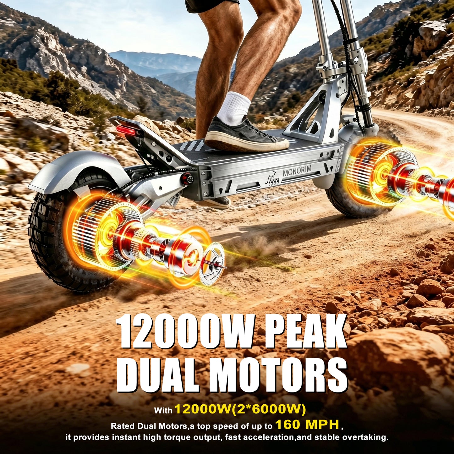 (Preorder)MONORIM Unique BT07 offroad ele-scooter 72V 6000*2w 135km/h range 120km Peak Performance On Demand