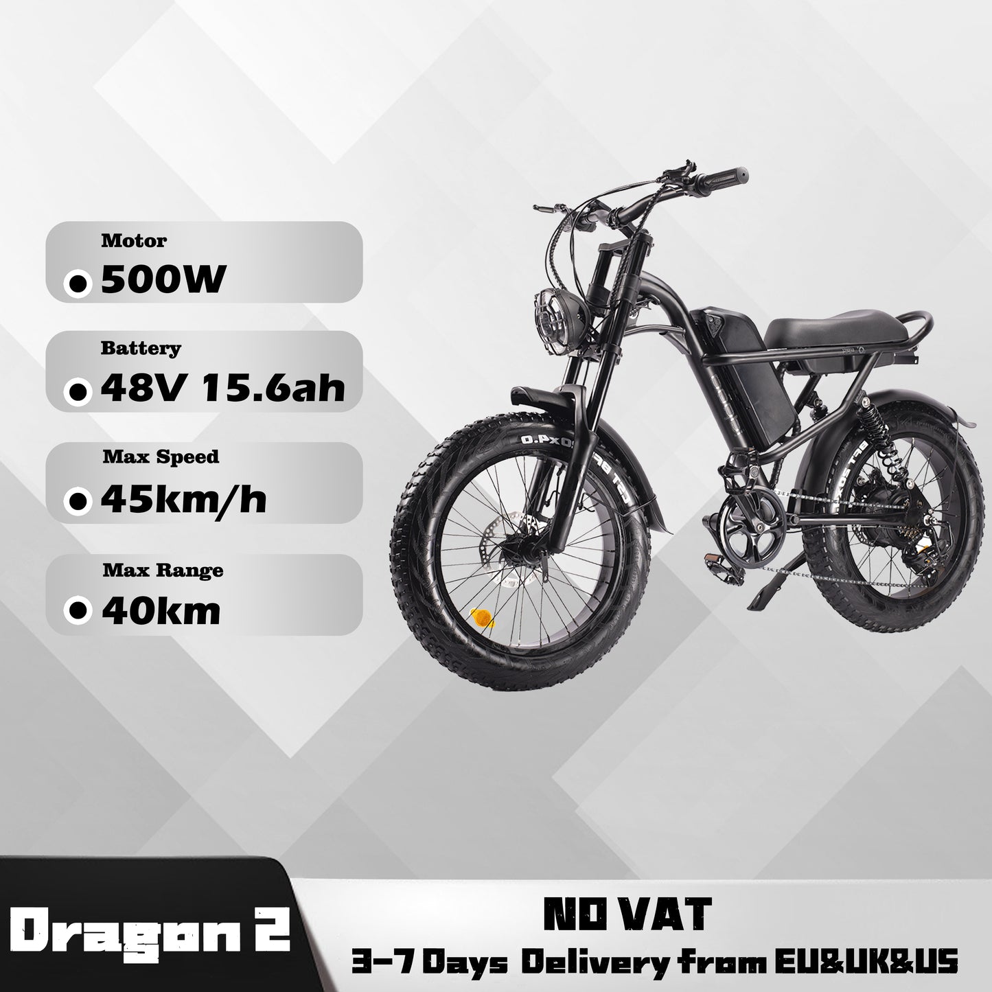 Dragon II Electric Bike for Adults, 30MPH Max Speed, Mileage 28Miles,  500W Motor, 48V 15.6AH Cells High performance power battery E-bike