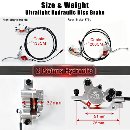 MONORIM EB02-KG2 2-Piston  specially for Kukirin kugoo G2max Hydraulic e-scooter Brakes left 1350mm and right 2000mm ,compatible for all off-road models
