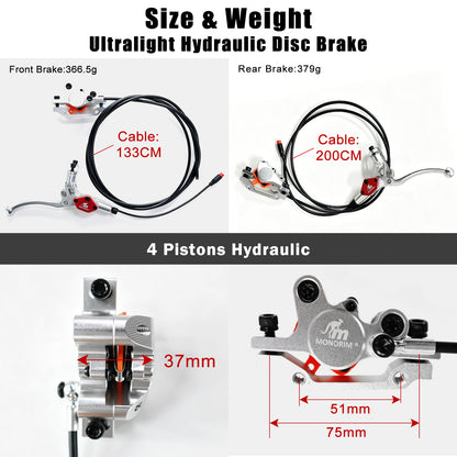 MONORIM EB02-KG2 2-Piston  specially for Kukirin kugoo G2max Hydraulic e-scooter Brakes left 1350mm and right 2000mm ,compatible for all off-road models