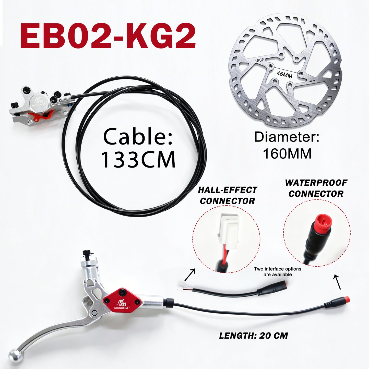 MONORIM EB02-KG2 2-Piston  specially for Kukirin kugoo G2max Hydraulic e-scooter Brakes left 1350mm and right 2000mm ,compatible for all off-road models