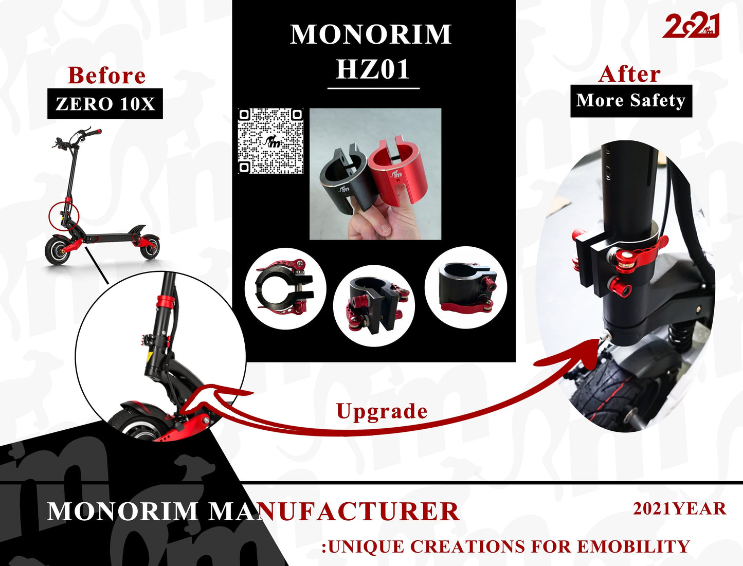 Monorim HZ01 Clamp for Kaabo Mantis 10 escooter fold construction fix part