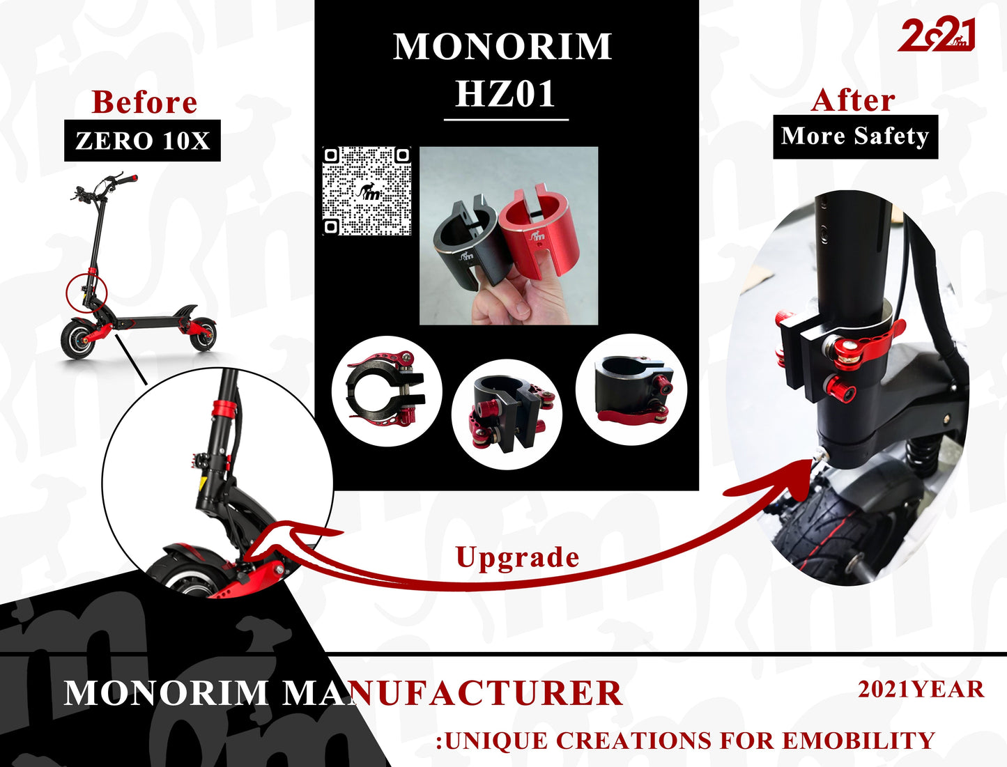 Monorim HZ01 Clamp for Kaabo Mantis 8  escooter fold construction fix part