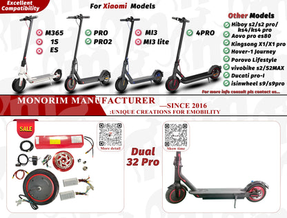 Monorim Dual32 Ultra AWD 36V Upgrade Kit to be 14.4ah 760W for xiaomi Scooter pro1