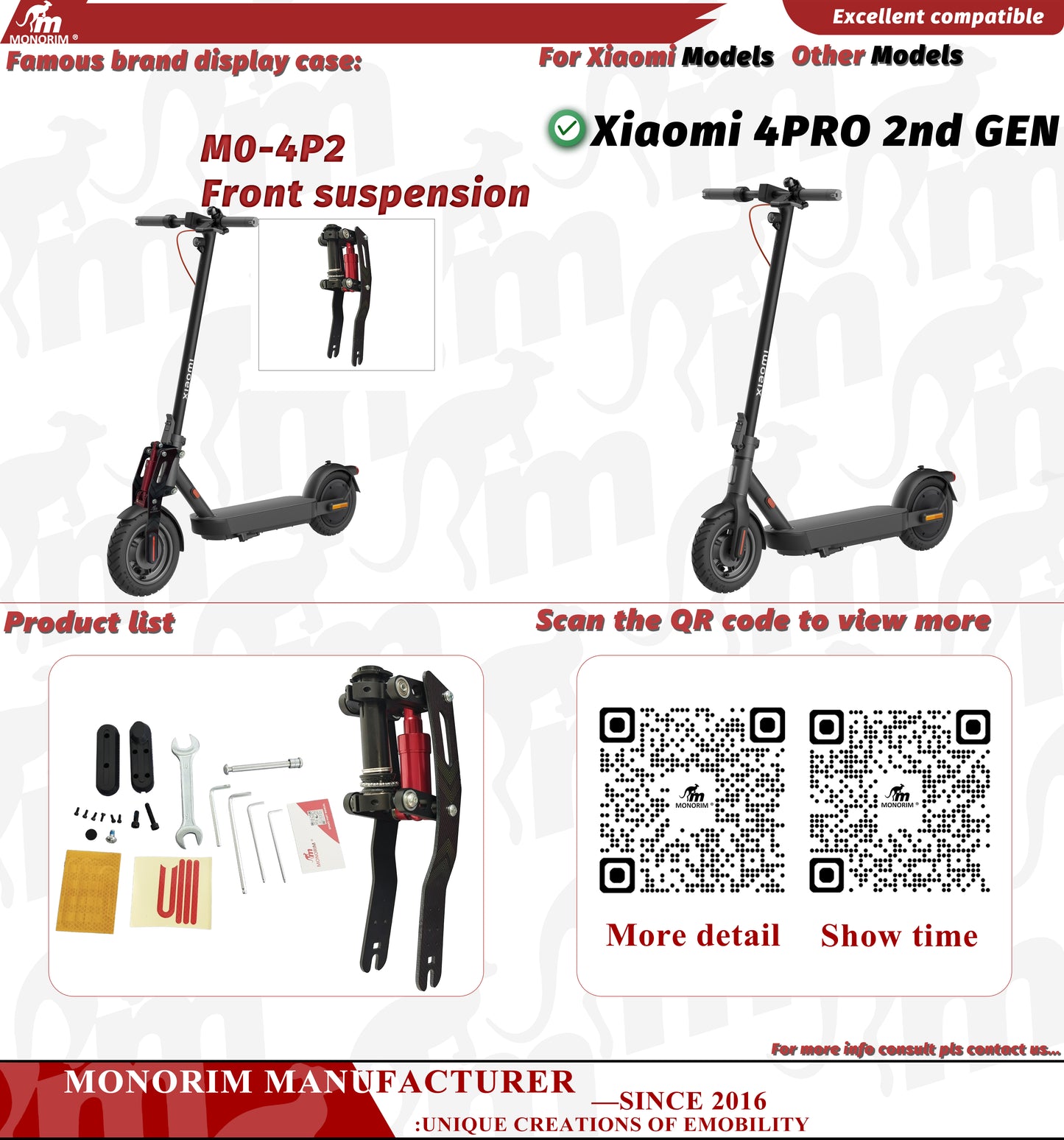 Monorim Front Suspension use for xiaomi 4pro 2nd gen Scooter model M0-4P2  v5.0 Specially for 8.5/10inch Shock Absorber Accessories