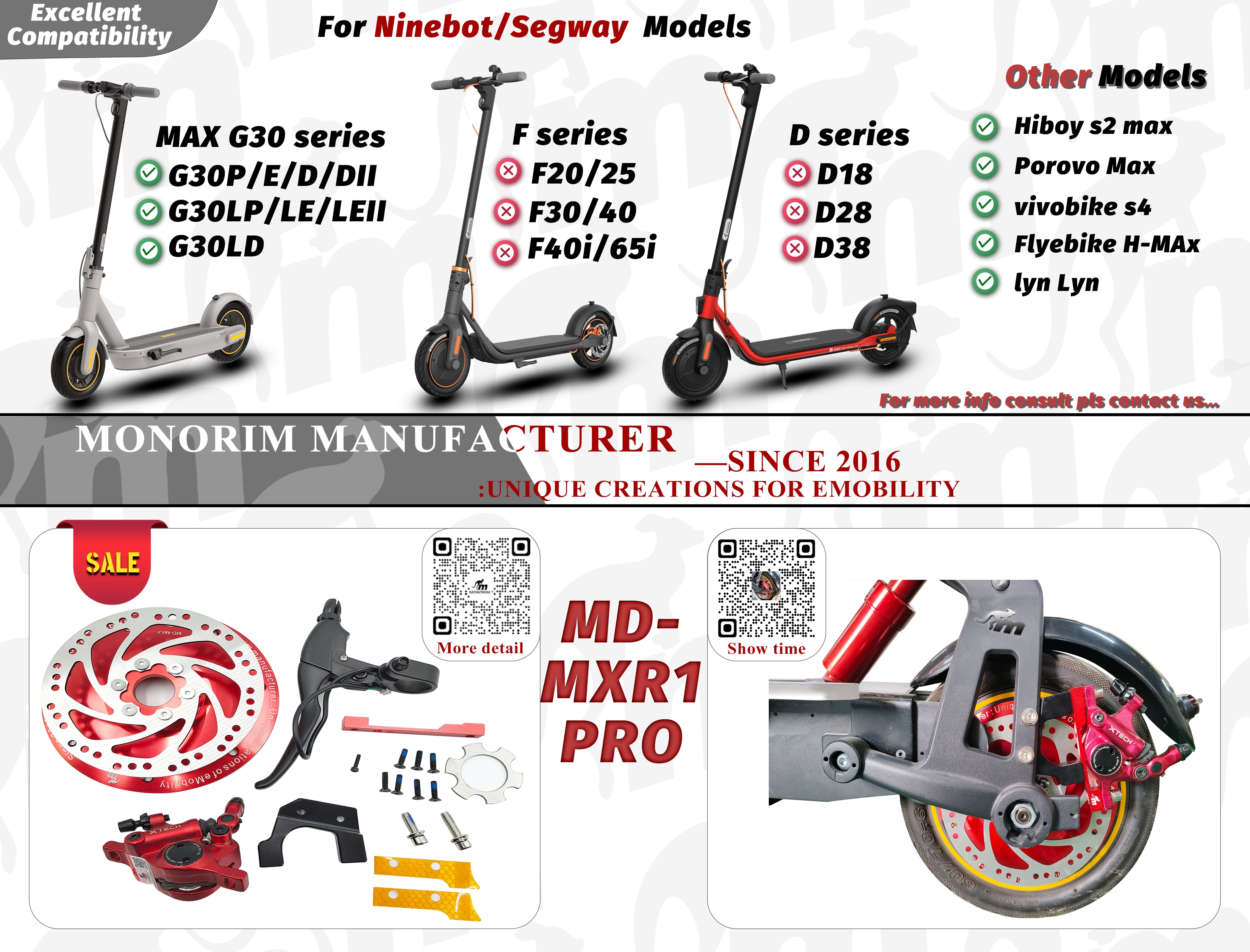 MONORIM MD-MXR1 Pro Xtech Disc Brake Upgrade Parts for Segway