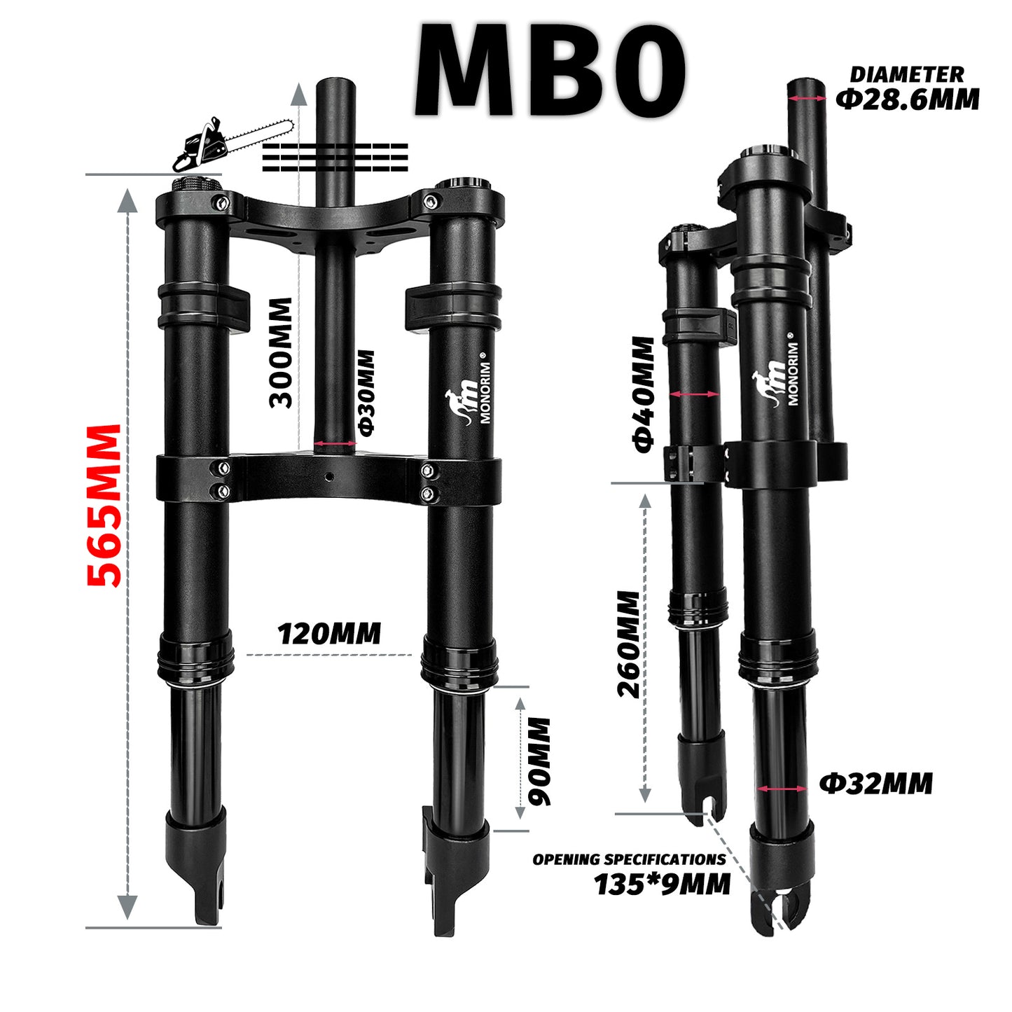 Monorim MB0-12inch front air suspension modify great kit to be more safety and comfort for HAAPYPRUN X40  ebike