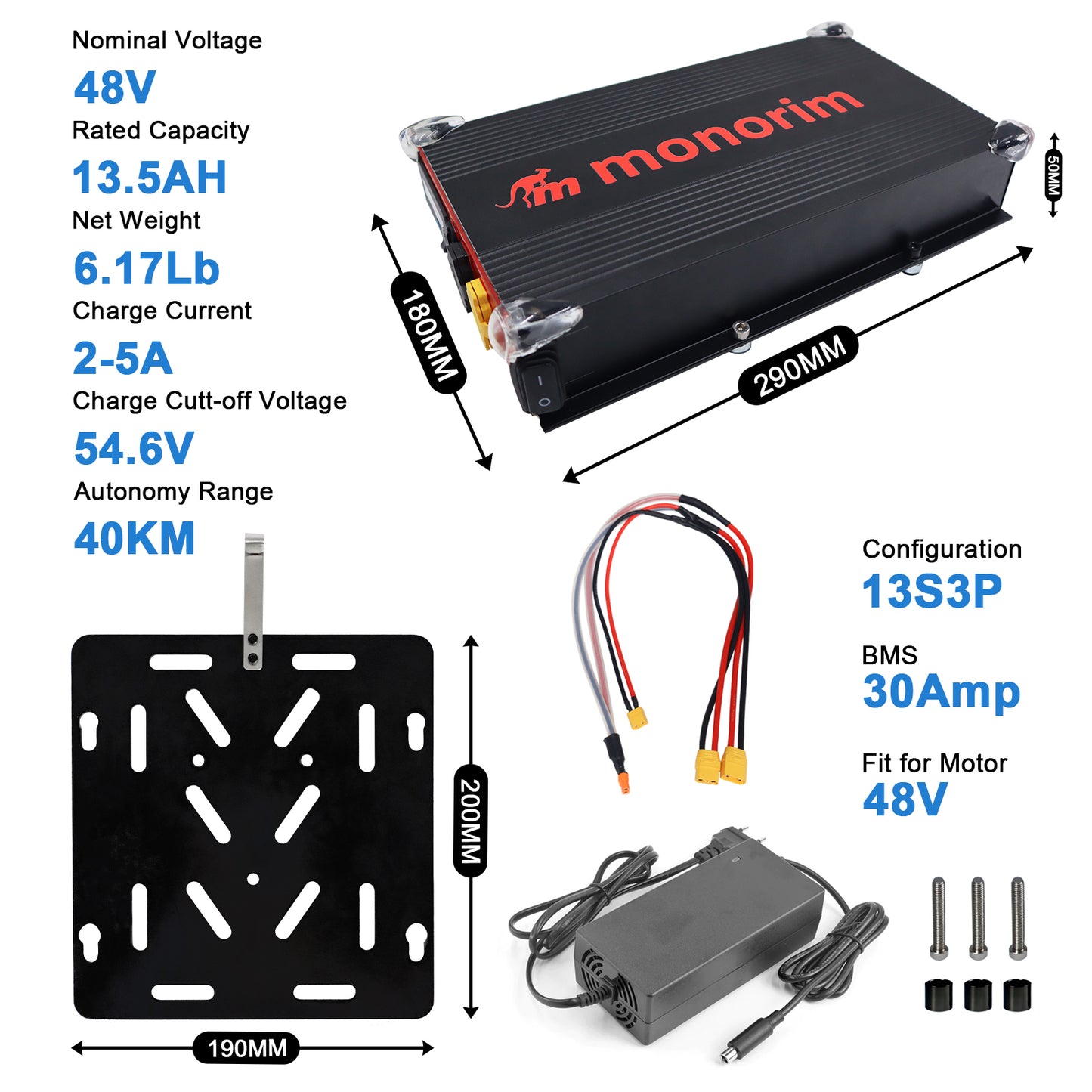 monorim MBP48-ZT3  48v 13.5ah external removable power bank for ZT3pro range extender over 35km
