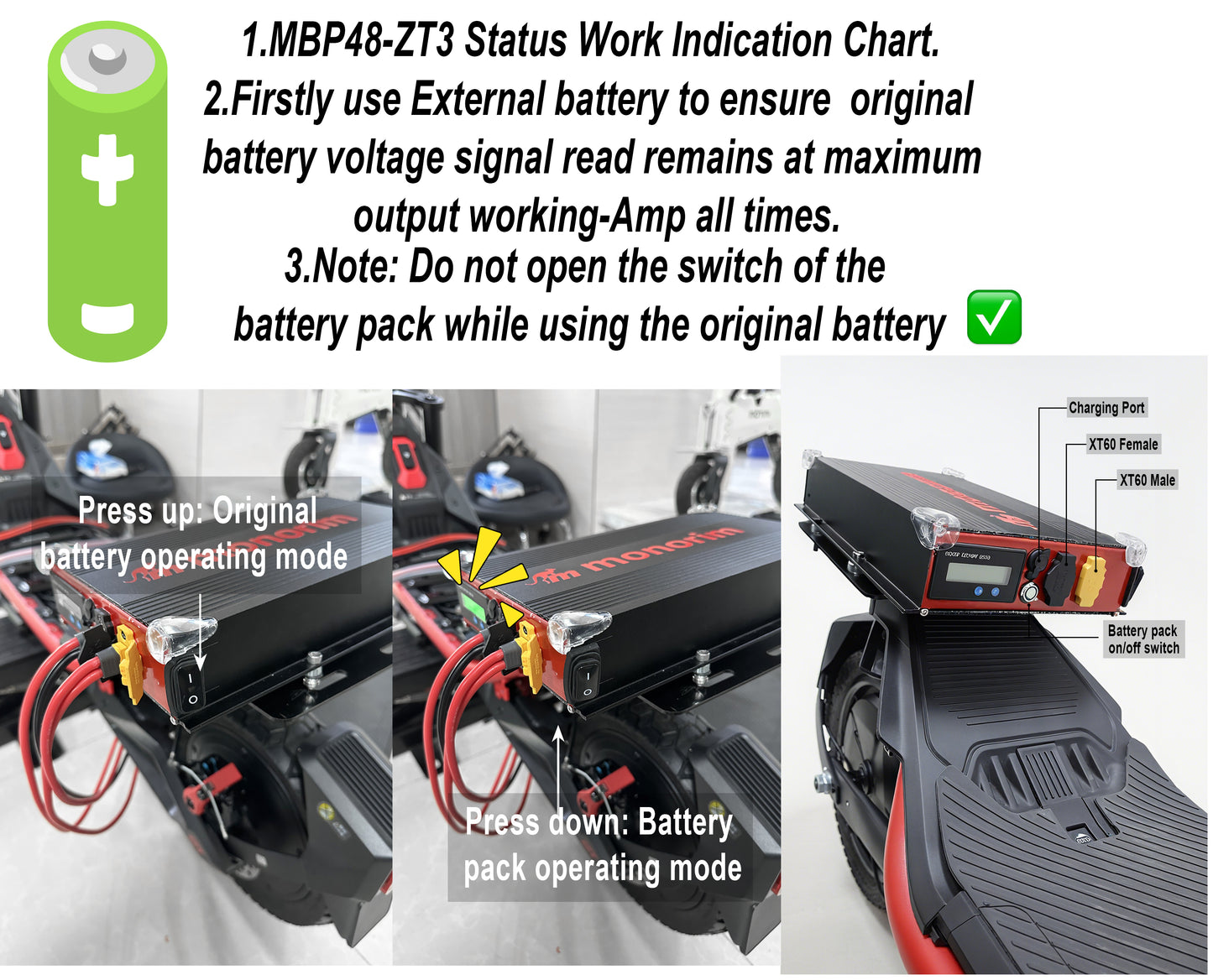 monorim MBP48-ZT3  48v 13.5ah external removable power bank for ZT3pro range extender over 35km