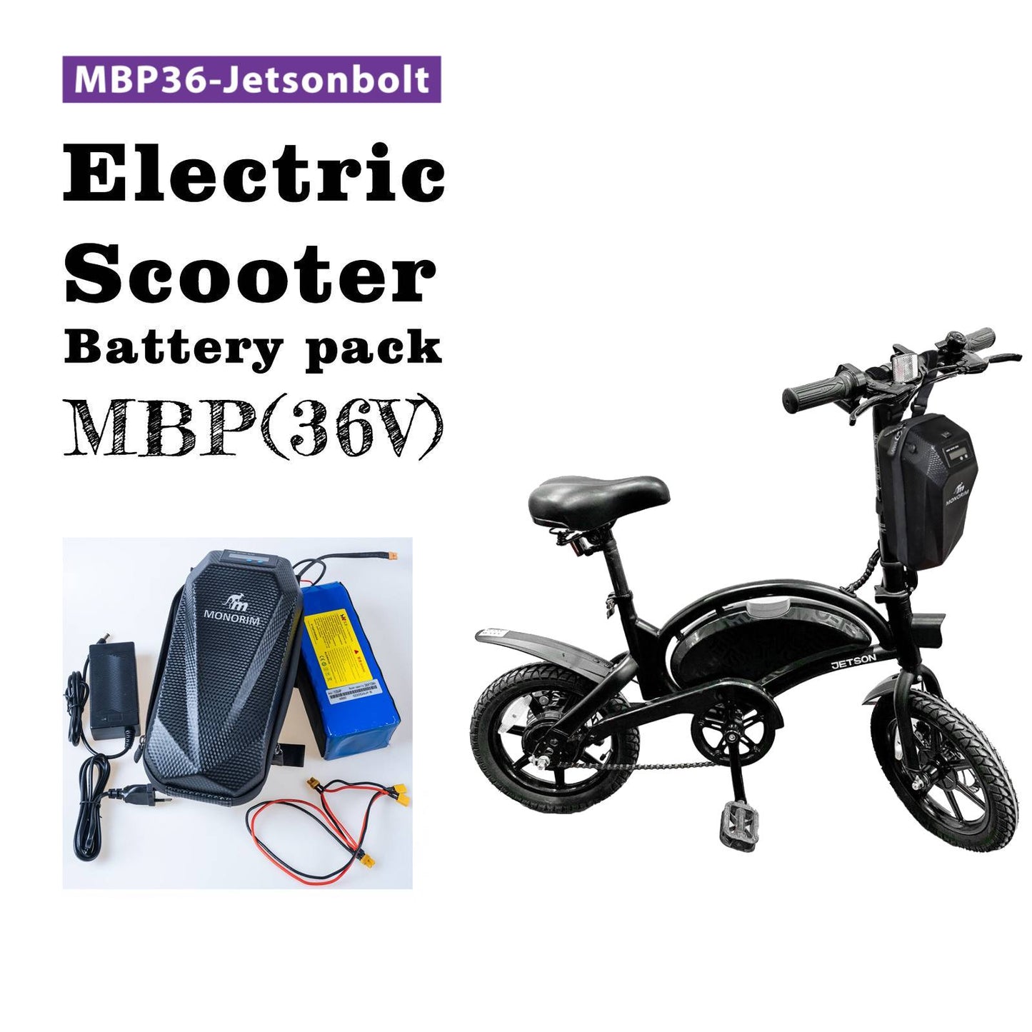 Monorim MBP36-Jetsonbolt 36v Extra Battery Package 10.4ah for Jetsonbolt  ebike LS/NLpower cells, Battery Addition Package