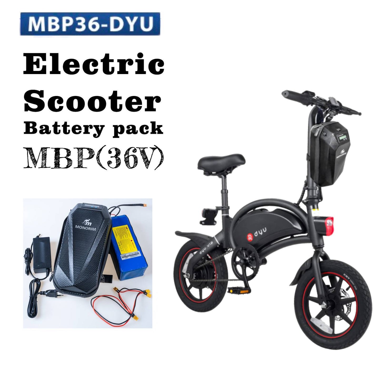 Monorim MBP36-DYU 36v Extra Battery Package 10.4ah for DYU E-bike LS/NLpower cells, Battery Addition Package