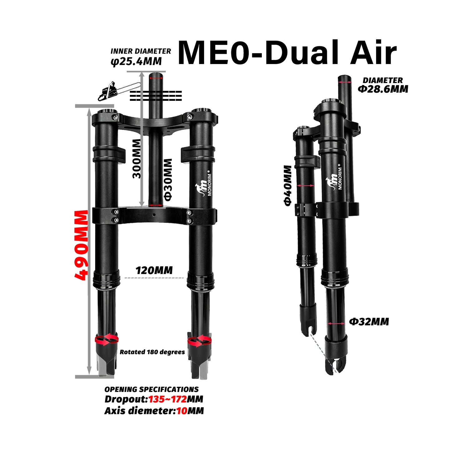 Monorim ME0 coil/air suspension 565mm/14inch front modify great kit to be more safety and comfort for Fiddo/DYU/Kugoo/jetson Bolt/Engwe or minibikes or Foldable