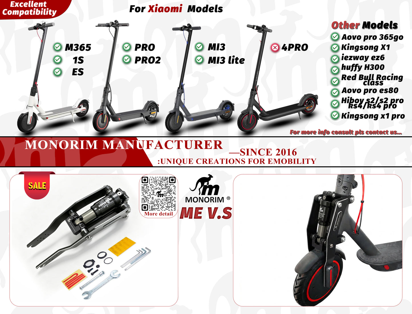Monorim ME Front Air Suspension For Xiaomi Scooter 4pro/mi3/pro2/pro1/m365/1s/essential Shock Absorber Accessories V.S Version