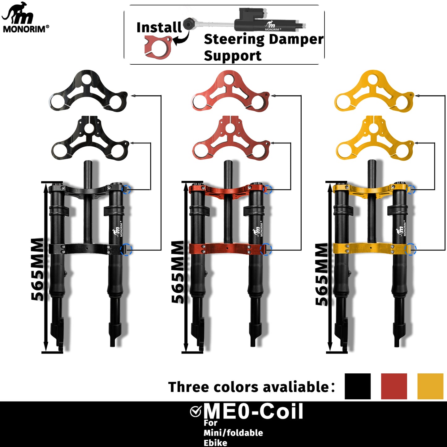 Monorim ME0 coil/air suspension 565mm/14inch front modify great kit to be more safety and comfort for Fiddo/DYU/Kugoo/jetson Bolt/Engwe or minibikes or Foldable