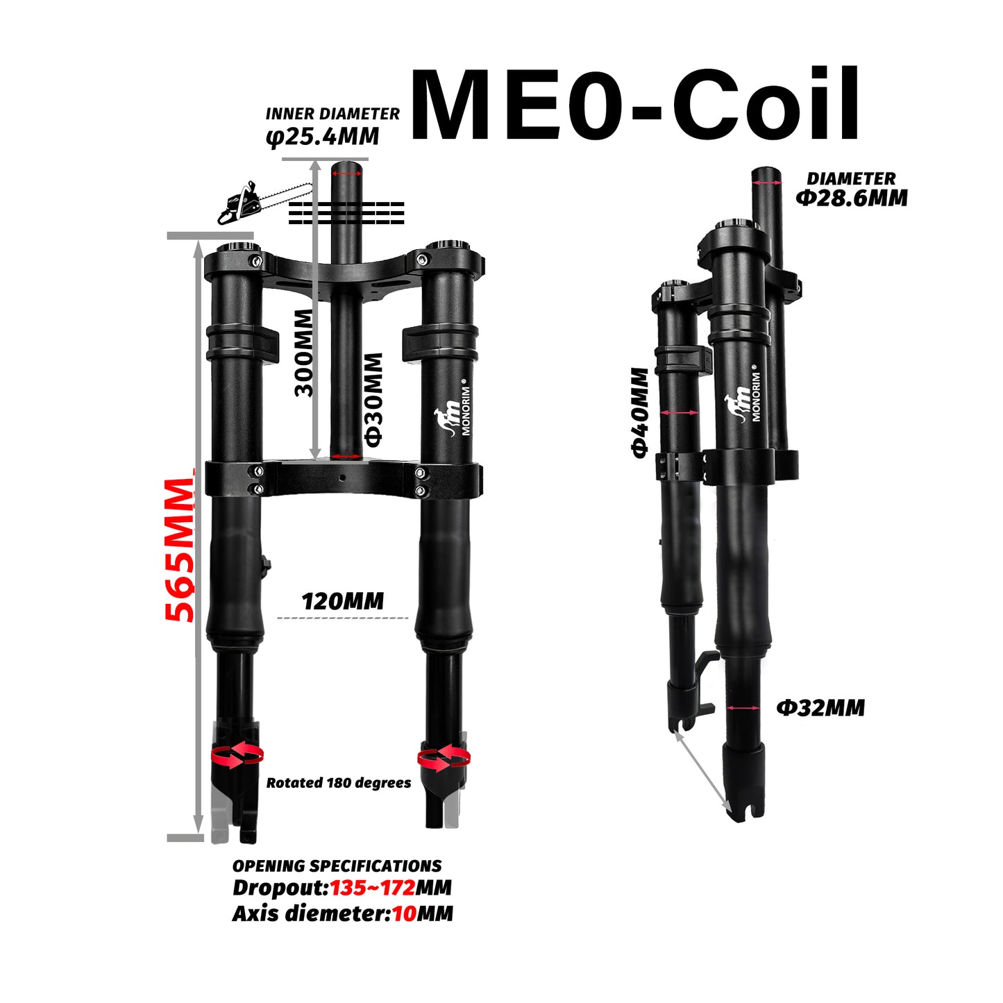 Monorim ME0 coil/air suspension 565mm/14inch front modify great kit to be more safety and comfort for Fiddo/DYU/Kugoo/jetson Bolt/Engwe or minibikes or Foldable
