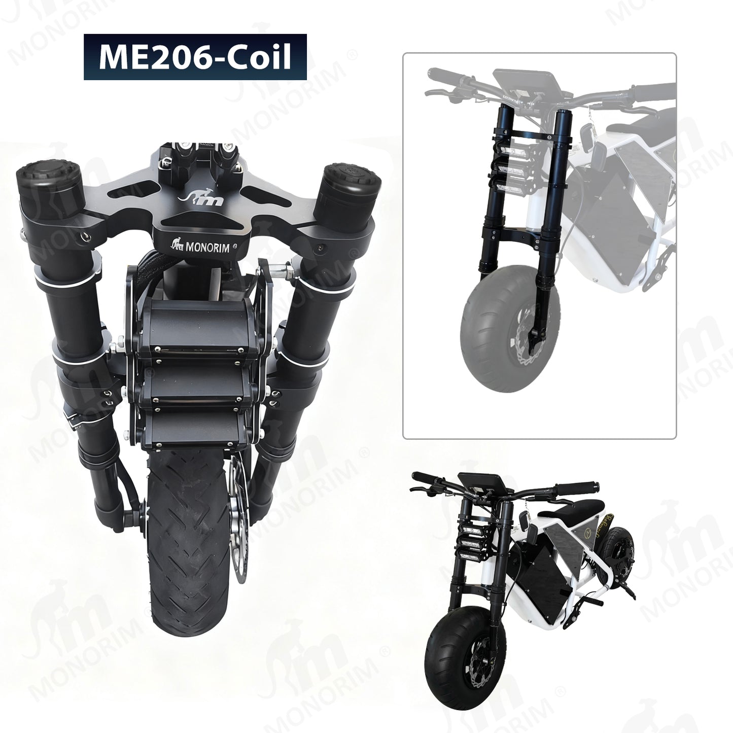 Monorim MD206/ME206 12/14inch coil/dual air front suspension for minibike  upgrade to be more safety and comfort.