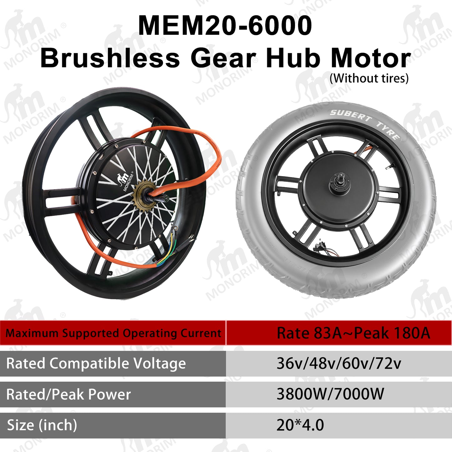 🥇Monorim MEM20-6000 20inch PEAK 7000W e-bike hub motor Maximum Supported Operating Current
