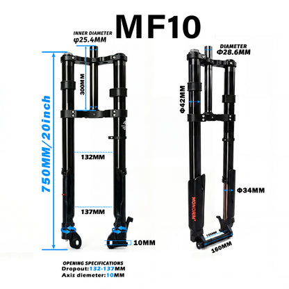 Monorim MF10 front hydraulic front suspension for Road/Foldable fat-tire ebike or emoto upgrade to be more safety and comfort.