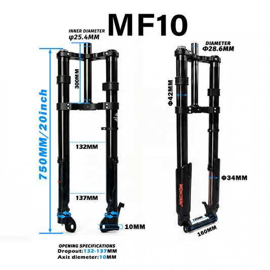 Monorim MF10 front hydraulic front suspension for Road/Foldable fat-tire ebike or emoto upgrade to be more safety and comfort.