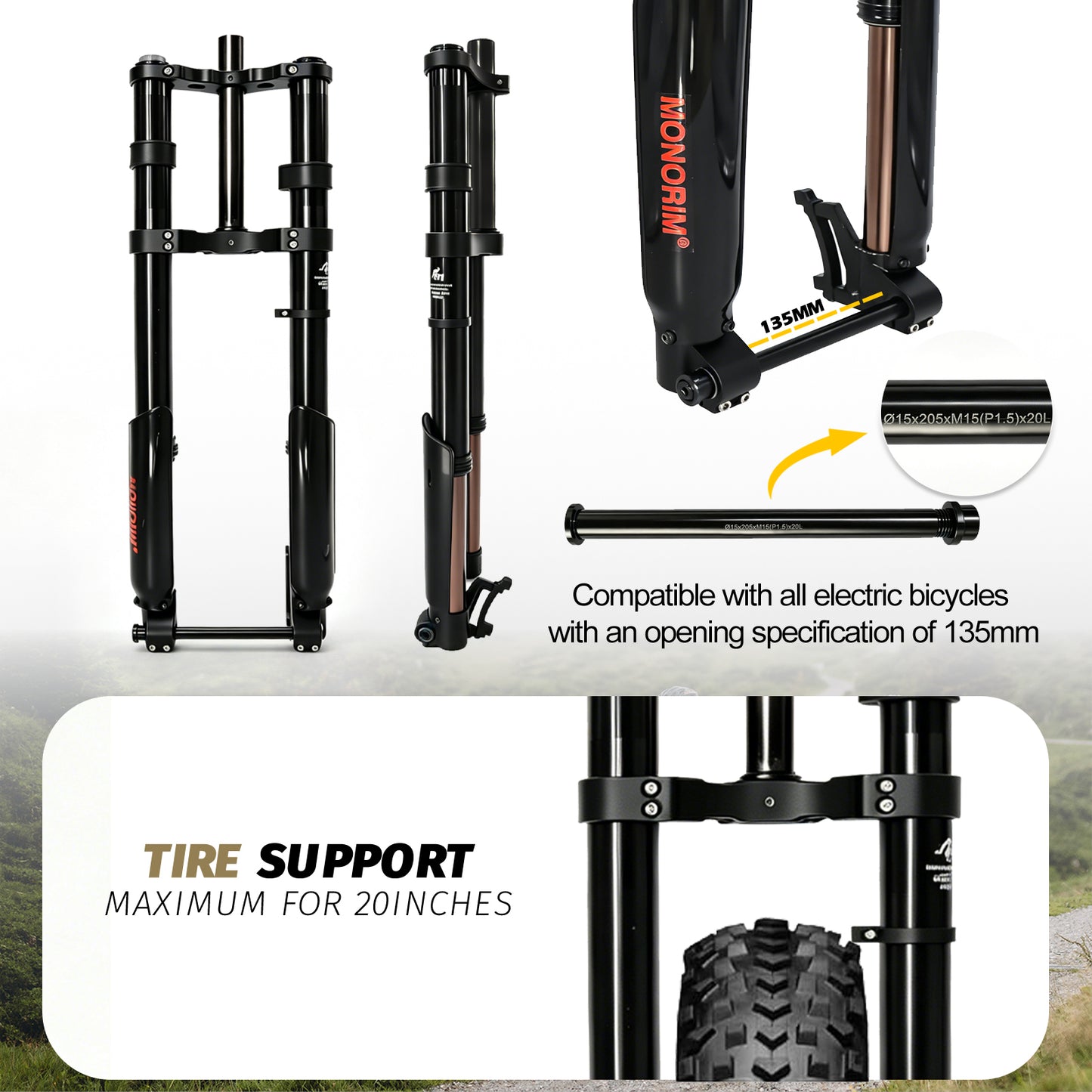 Monorim MFC15 front hydraulic front suspension for Road/Foldable fat-tire ebike or emoto upgrade to be more safety and comfort