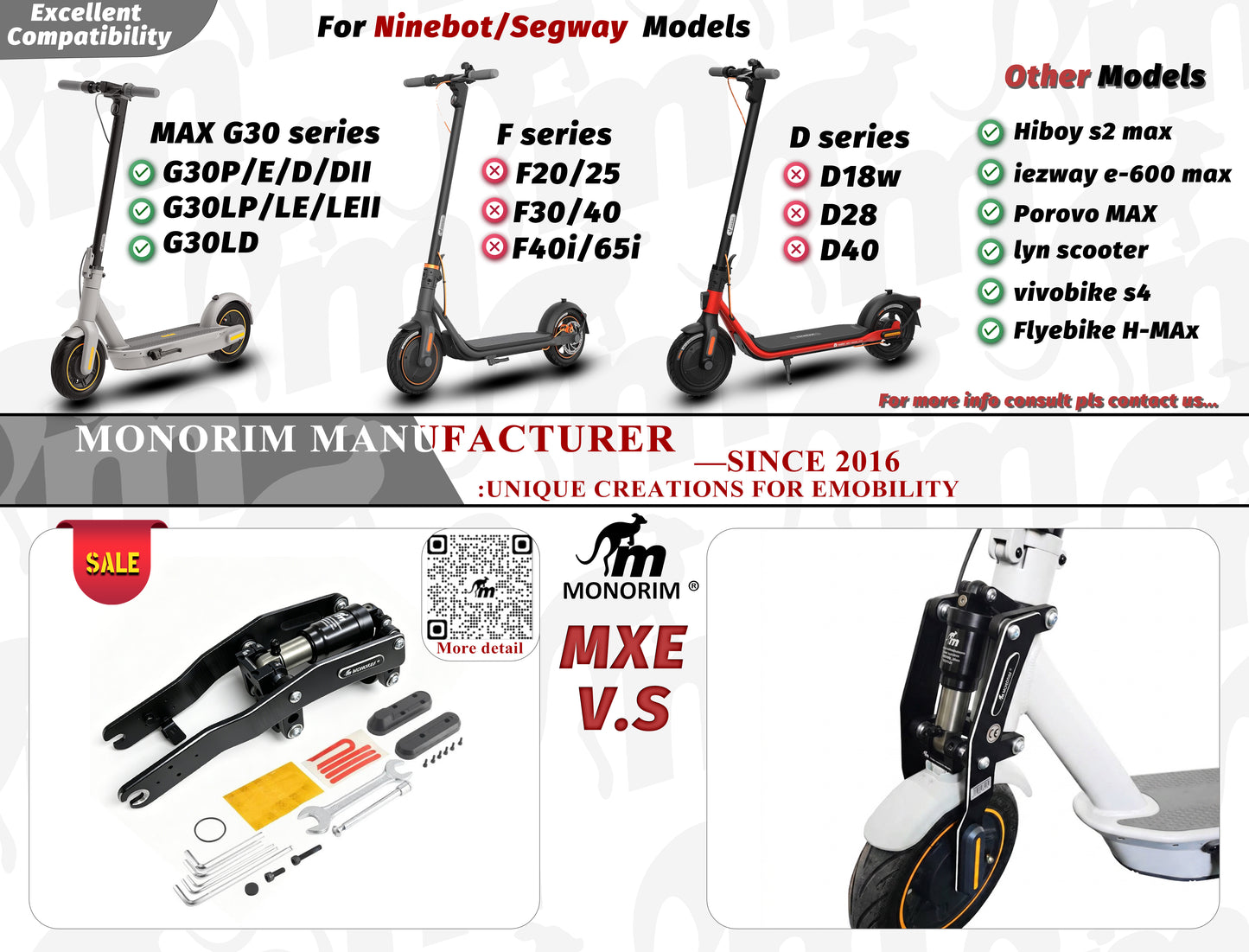 Monorim MXE VS Front Air Suspension For Segway Scooter Max G30 D/E/P/DII/LEII/LD/LE/LP Shock Absorption Specially Parts Accessories