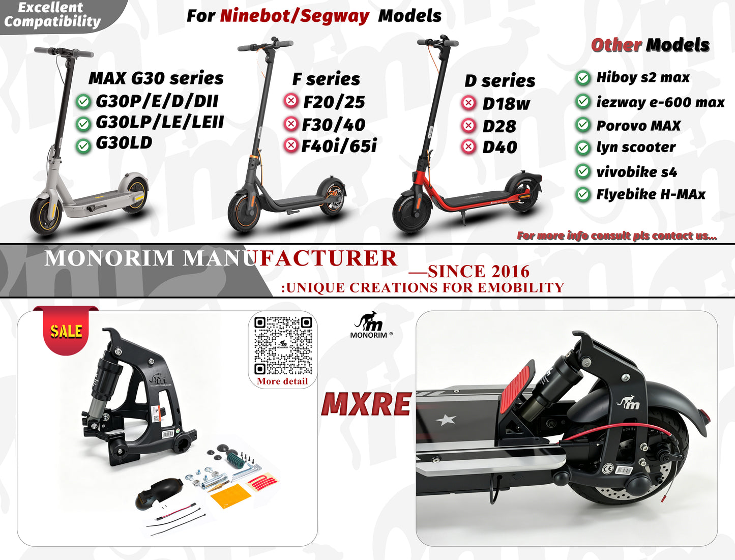 Monorim MXRE Rear AIR Suspension for Segway Ninebot Scooter Max G30 D/E/P/DII/LEII/LD/LE/LP Shock Absorber Accessories