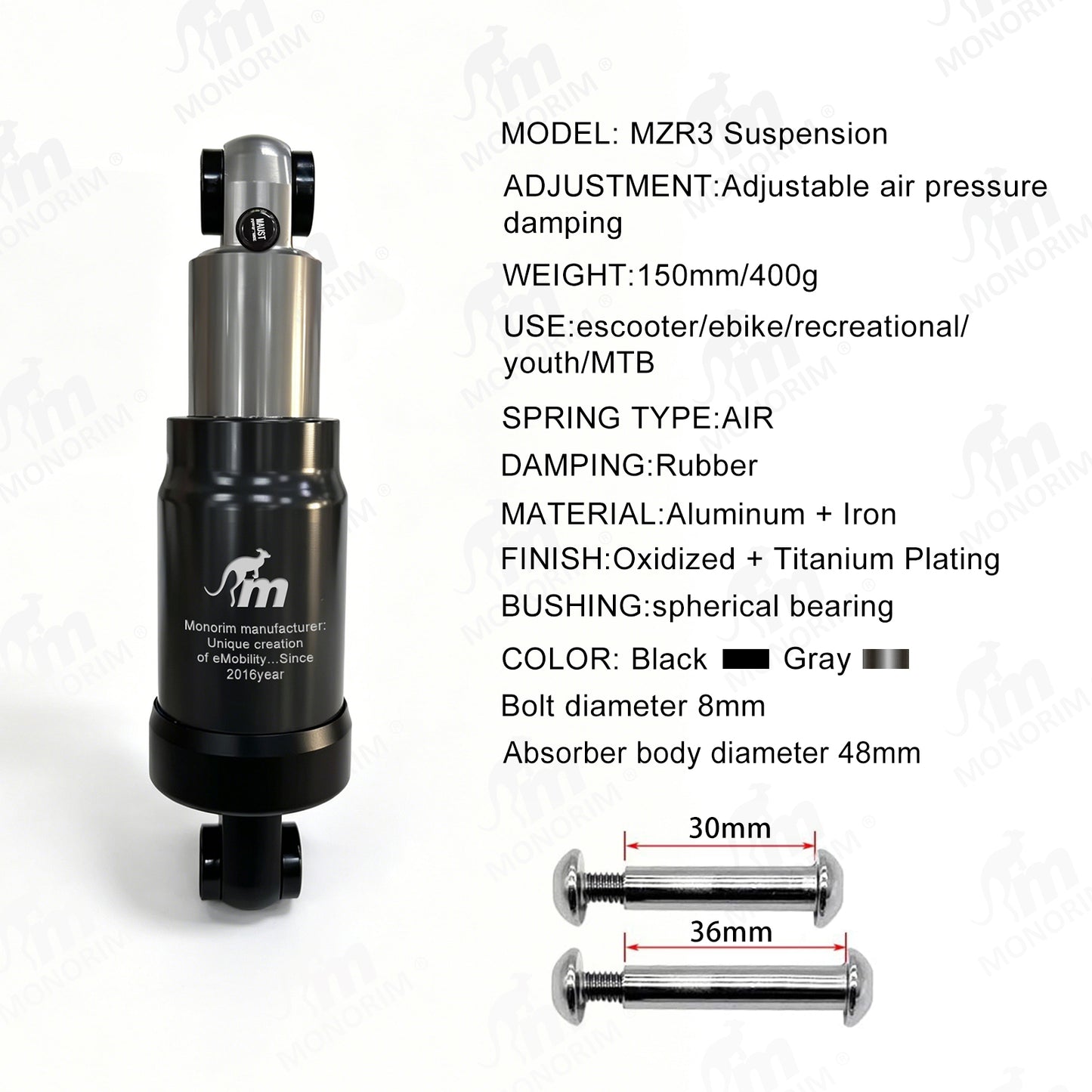 Monorim MZR3 Pro rear air suspension, specialize for ZT3 pro , Air adjust suspension.