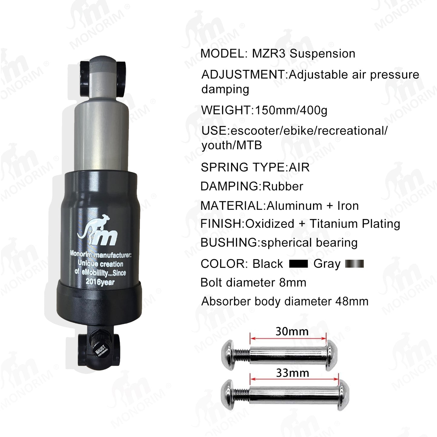 Monorim MZR3 Pro rear air suspension, specialize for ZT3 pro , Air adjust suspension.