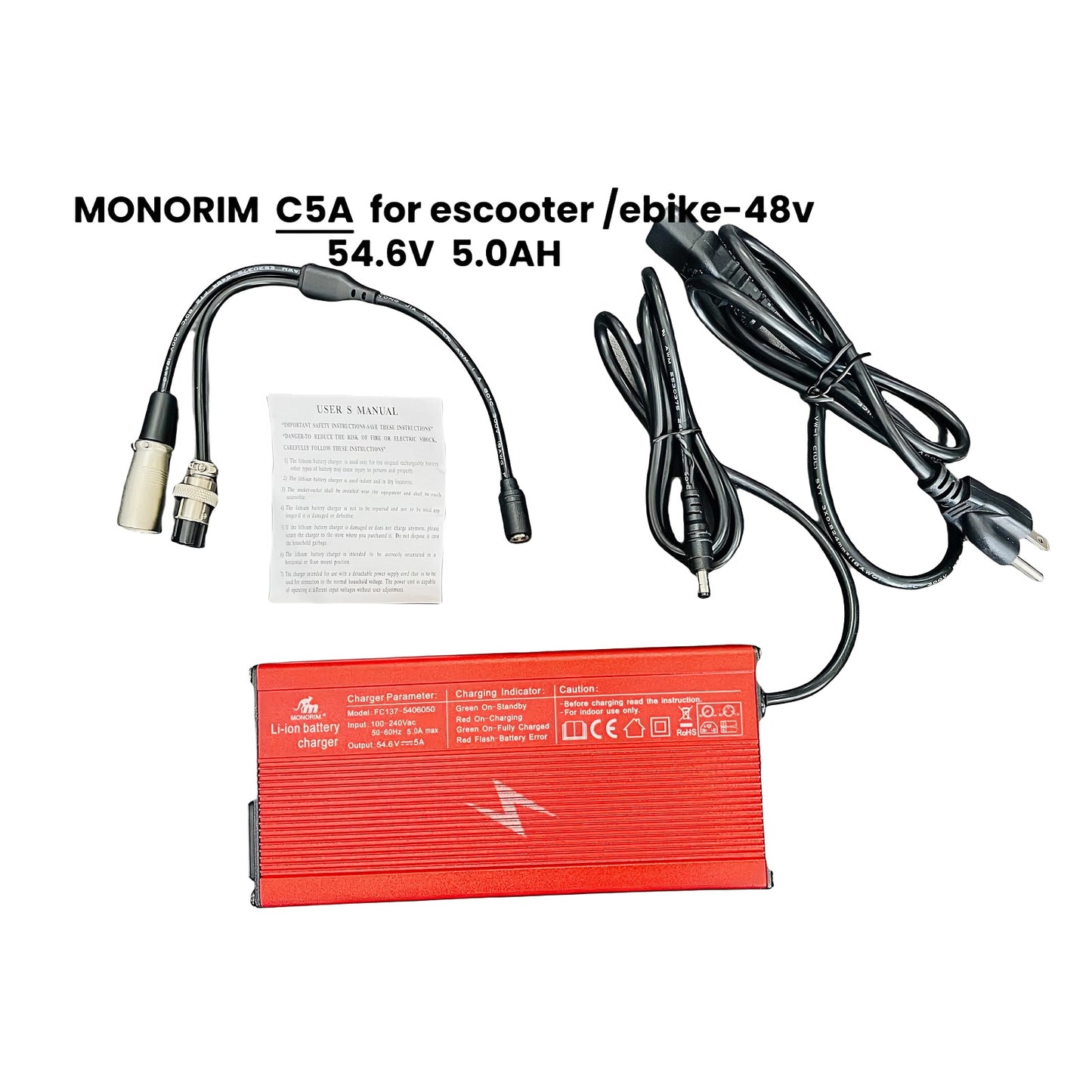 Monorim C5A HIGH fast Charger  54.6v 5.0ah for 48v escooter and ebike.