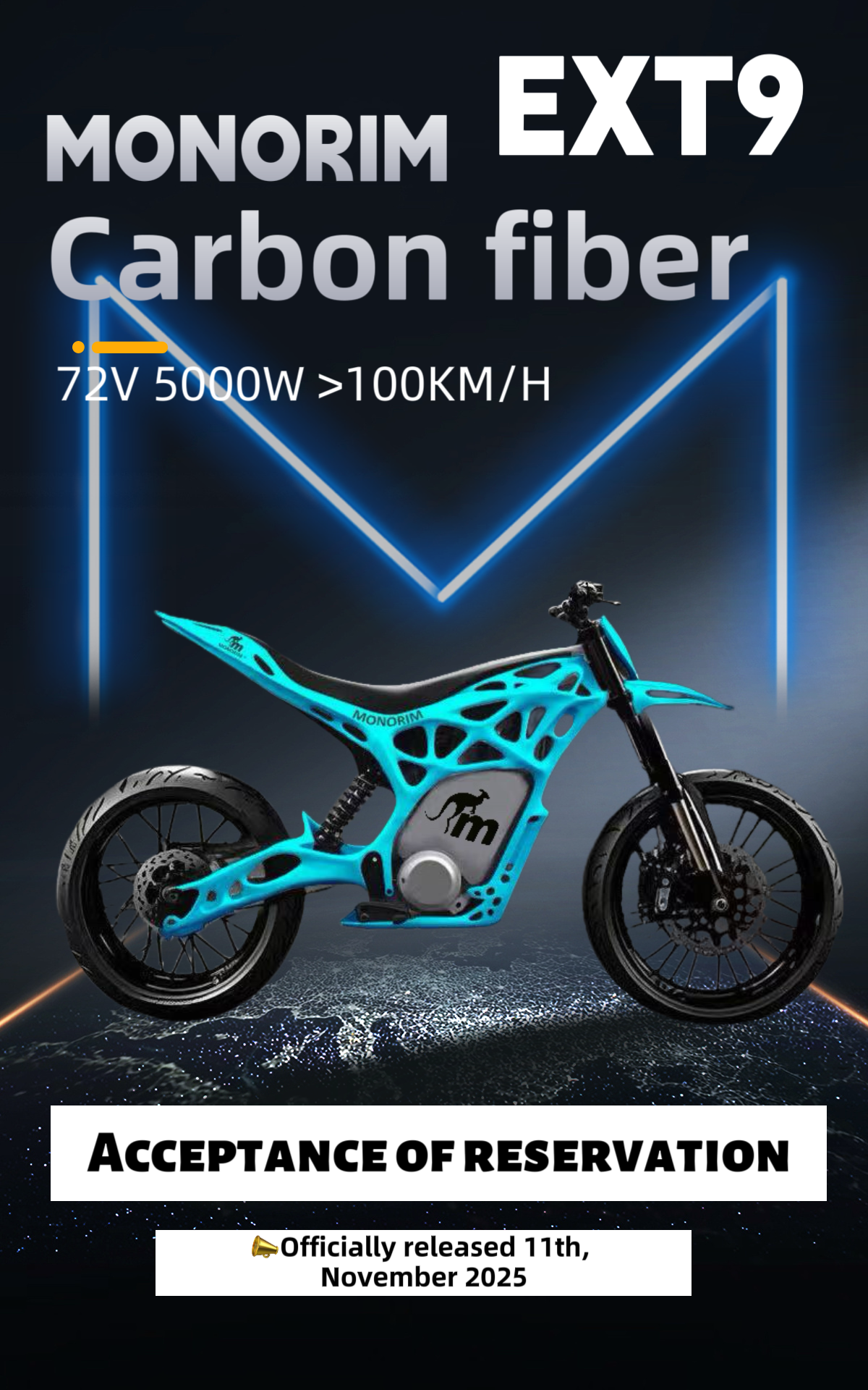 (Pre-sale) Monorim EXT9 E-moto 72V 5000W Speed over 100kmh Carbon fiber Hydraulic Suspension Off-road E-moto