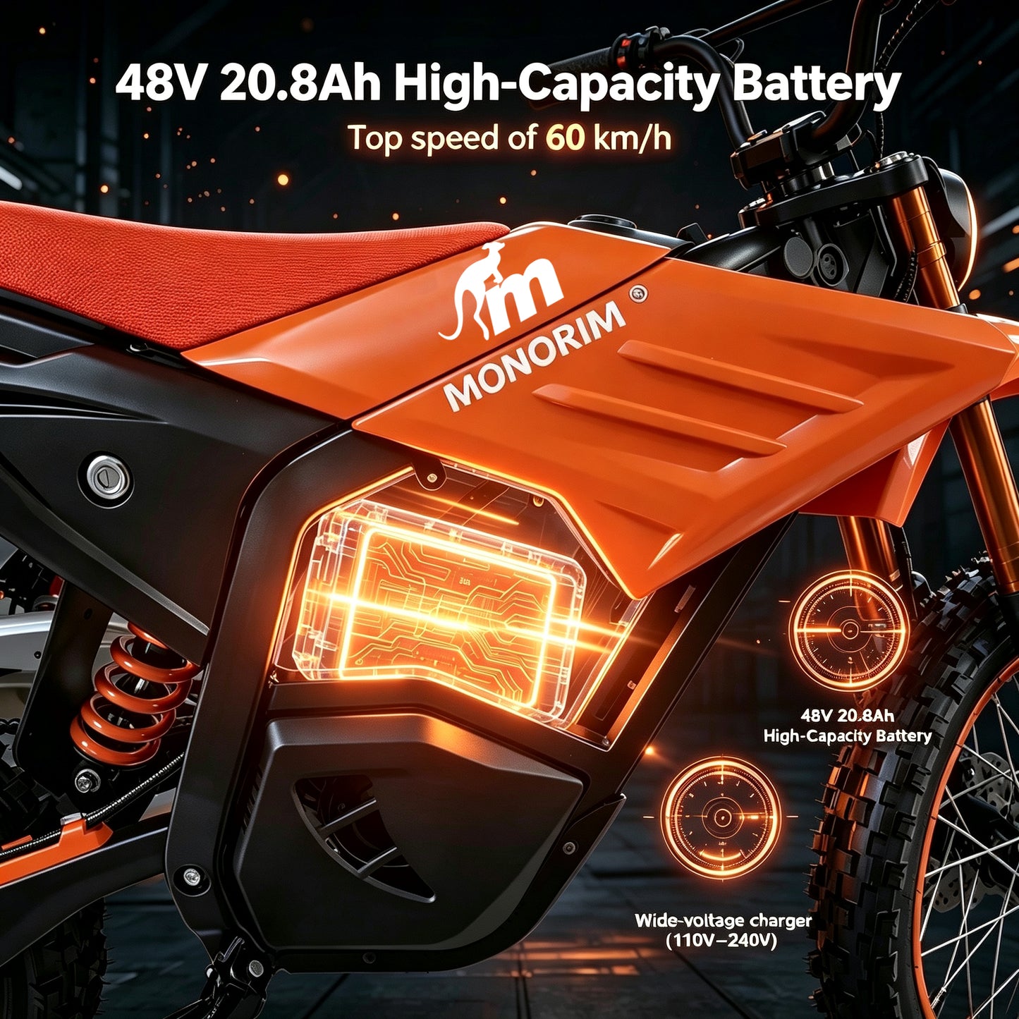 MONORIM WISH007 PRO DIRT BIKE 48v 20.8ah 1000w motor 60km/h  off road tire