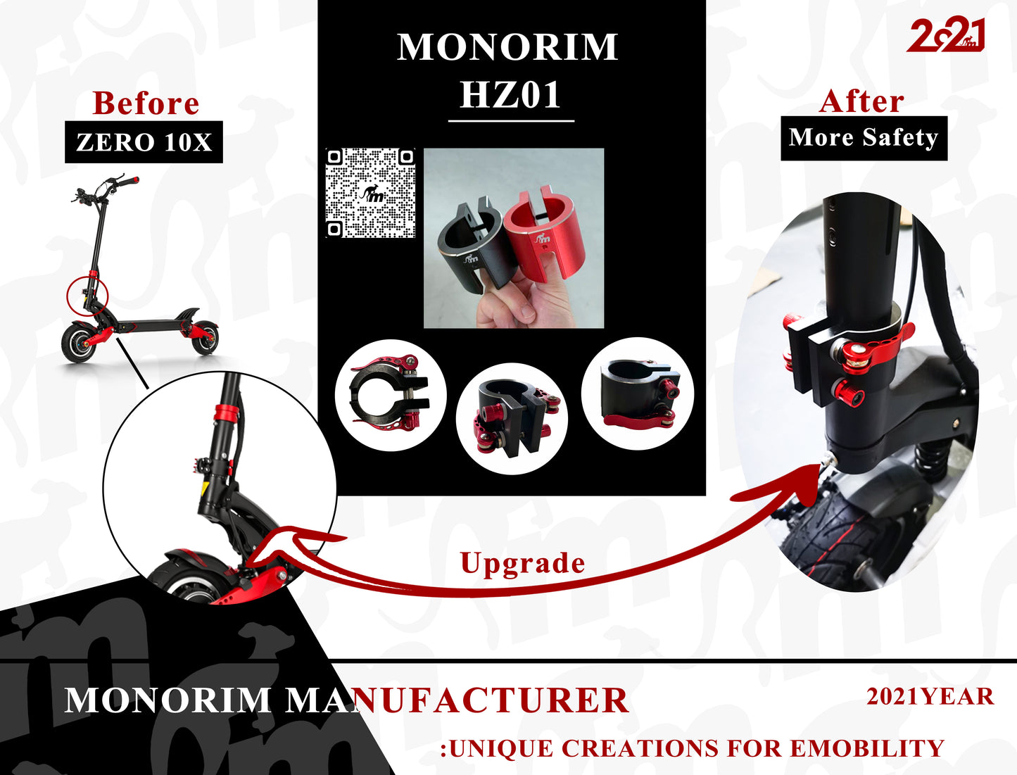 Monorim HZ01 Clamp for Zero 10x/8x Kaabo escooter fold construction fix part