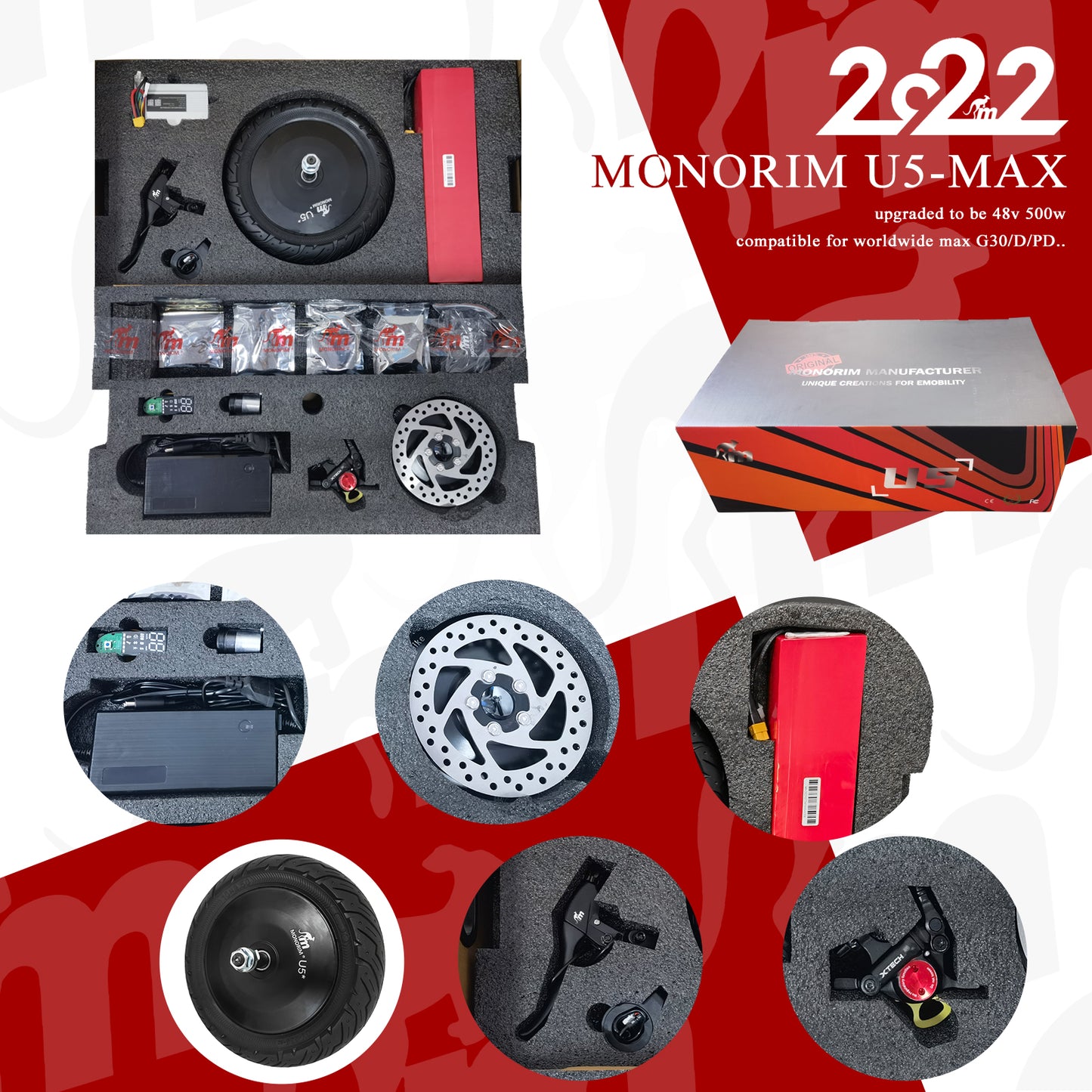 Monorim U5 V2.0 MAX Upgrade Kit to be 48v 500w for Segway Scooter Max G30 D/E/P/DII/LEII/LD/LE/LP Max Speed 50km/h